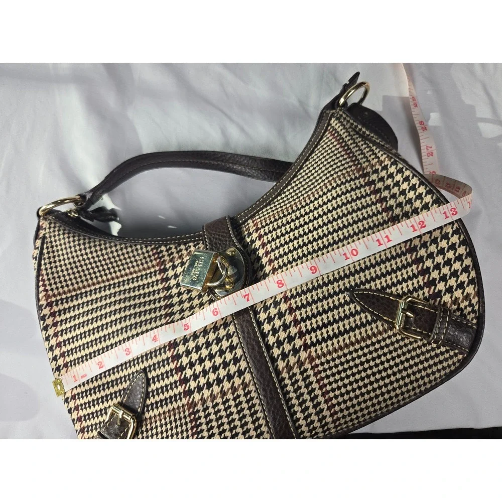Chaps Houndstooth Plaid Shoulder Bag Purse Brown Padlock Preppy Y2K Academia